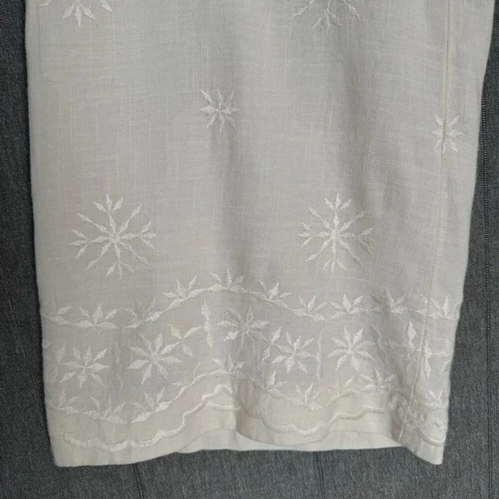 Zara Linen Blend Ivory / Light Cream High Rise Embroidered Wide Leg Pants XL